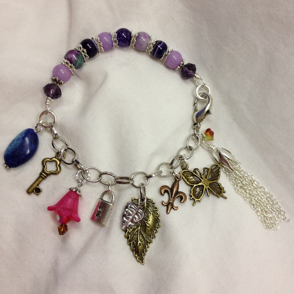 Shades of Purple- genuine stone 1/2 charm bracelet